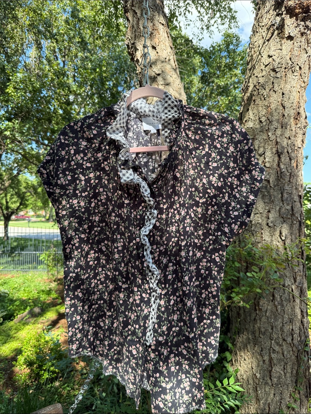 Sunday’s Black Floral Button-Front Blouse